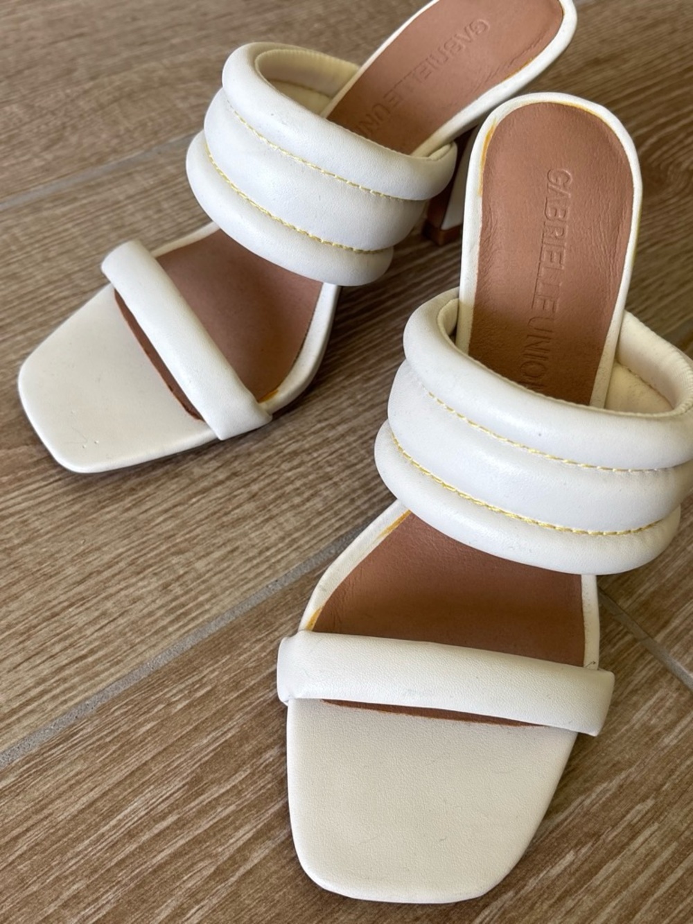 Gabriele Union White Padded Double-Stripe Slide Mules